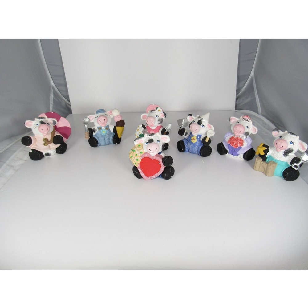 DAS Miniature Cow Figurines Set Hand Painted Ceramic Collectible Decor - 1996